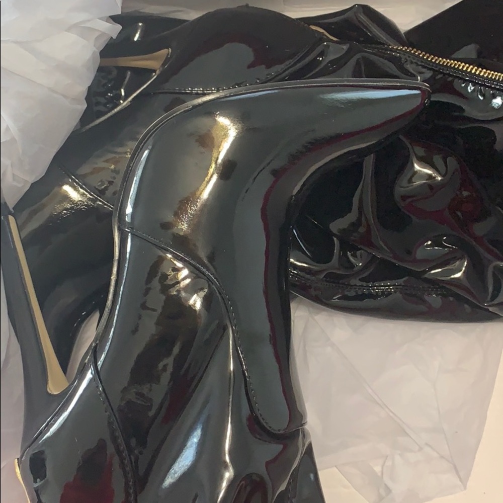 Black Patent Leather Thigh High Boots